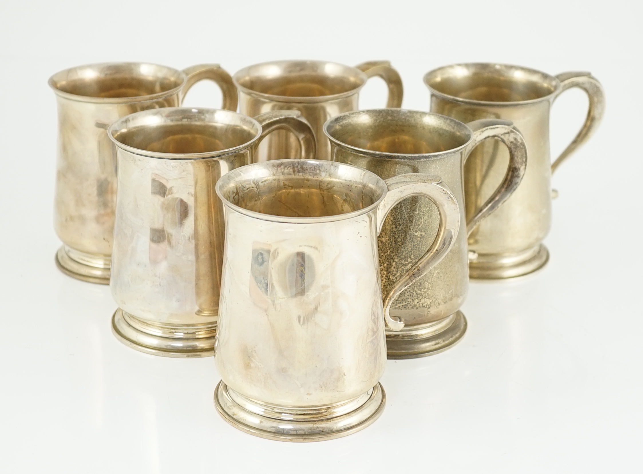 A set of six George VI silver mugs, by Mappin & Webb